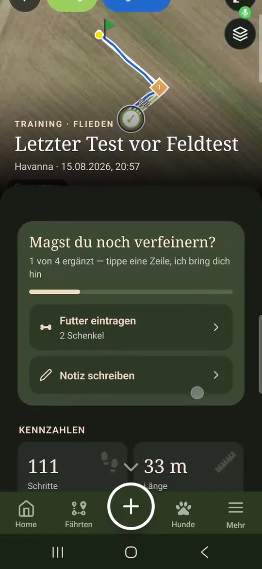 Lege- und Suchspur einer Fährte im direkten Vergleich